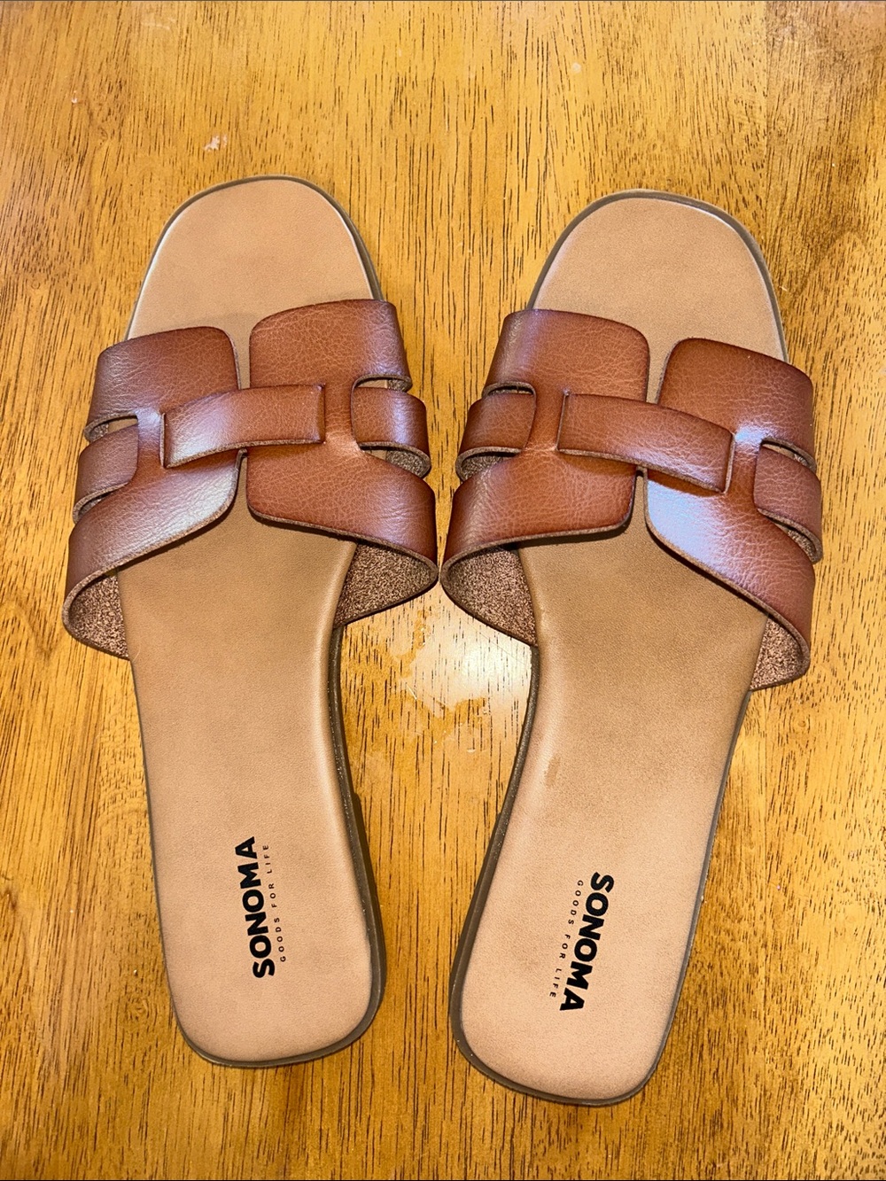 Sonoma Tan Brown Woven Leather Slide Sandals